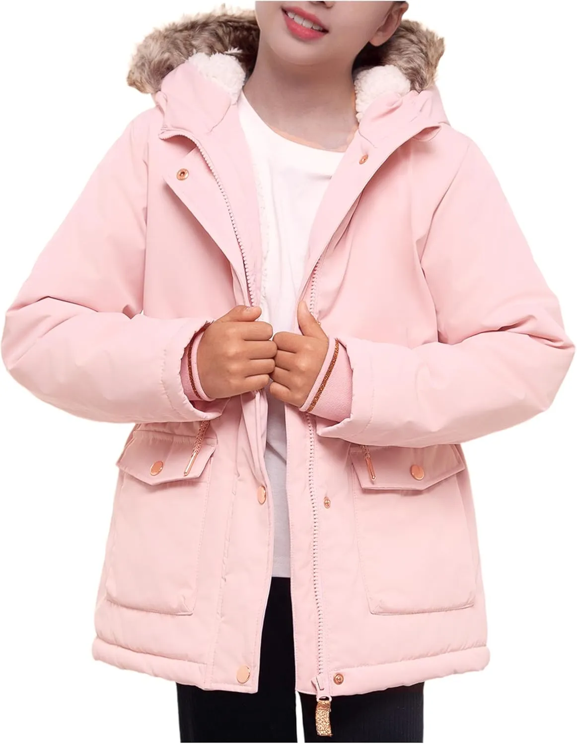Rokka&Rolla Girls' Water-Resistant Sherpa Fleece Lined Puffer Jacket Winter Parka Coat