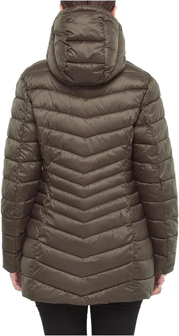 Rokka&Rolla Women's Lightweight Packable Puffer Jacket Water-Resistant Hooded Winter Long Coat