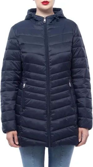 Rokka&Rolla Women's Lightweight Packable Puffer Jacket Water-Resistant Hooded Winter Long Coat