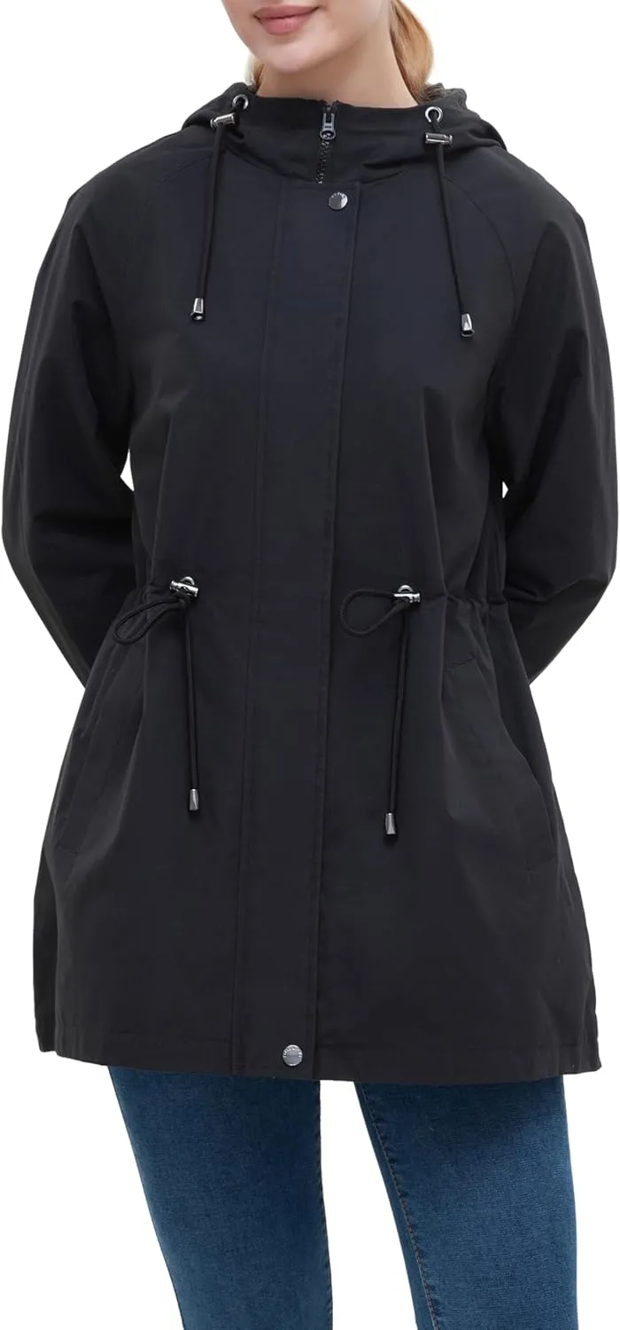 Rokka&Rolla Women's Water-Resistant Anorak Hooded Rain Jacket Trench Coat