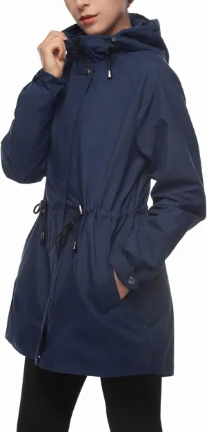 Rokka&Rolla Women's Water-Resistant Anorak Hooded Rain Jacket Trench Coat