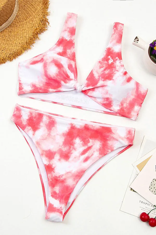 Ruched Tie Dye Stylish Knotted Bikini