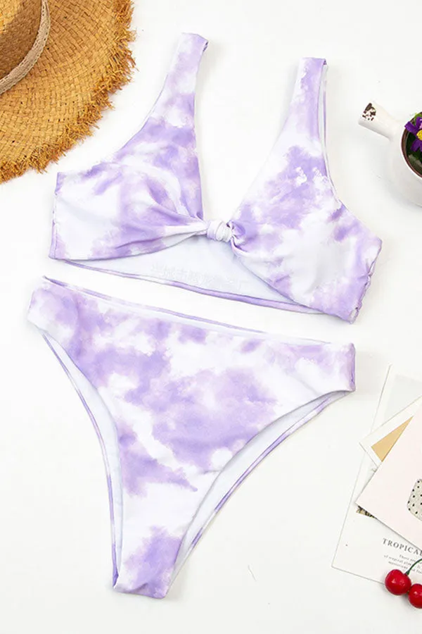 Ruched Tie Dye Stylish Knotted Bikini