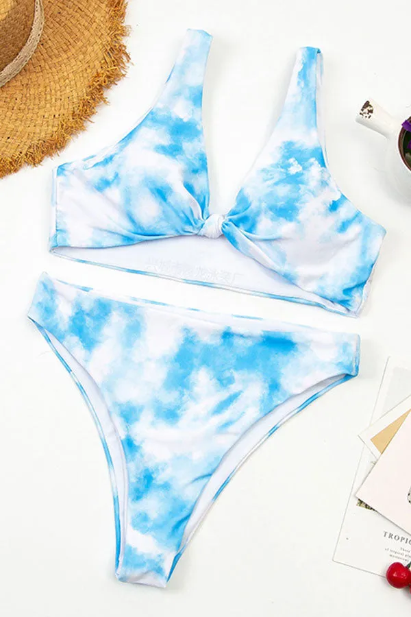 Ruched Tie Dye Stylish Knotted Bikini