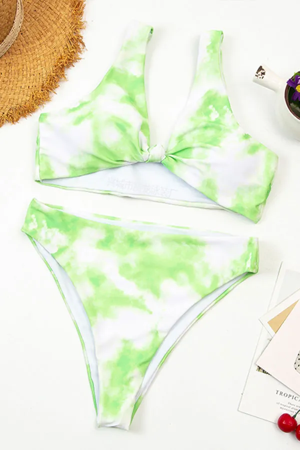 Ruched Tie Dye Stylish Knotted Bikini