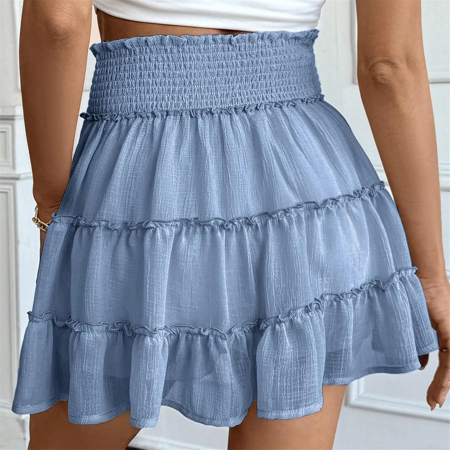 Ruffle Shorts for Women Elastic High Waisted Casual Summer Shorts