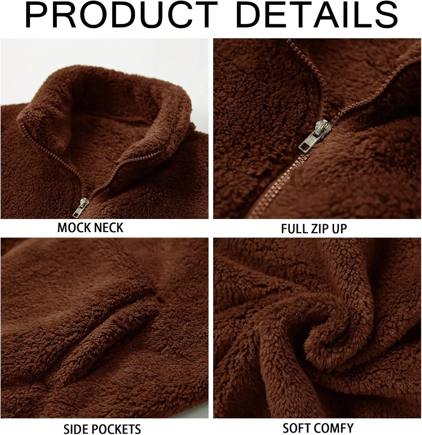 Runcati Mens Fuzzy Sherpa Jacket Cardigan Fleece Long Sleeve Full Zip Open Front Thermal Coat Fall Winter Outwear