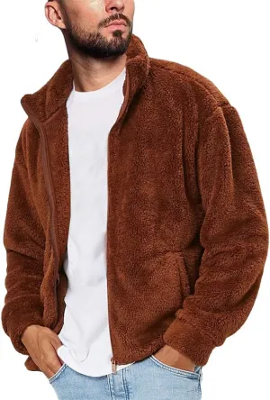 Runcati Mens Fuzzy Sherpa Jacket Cardigan Fleece Long Sleeve Full Zip Open Front Thermal Coat Fall Winter Outwear