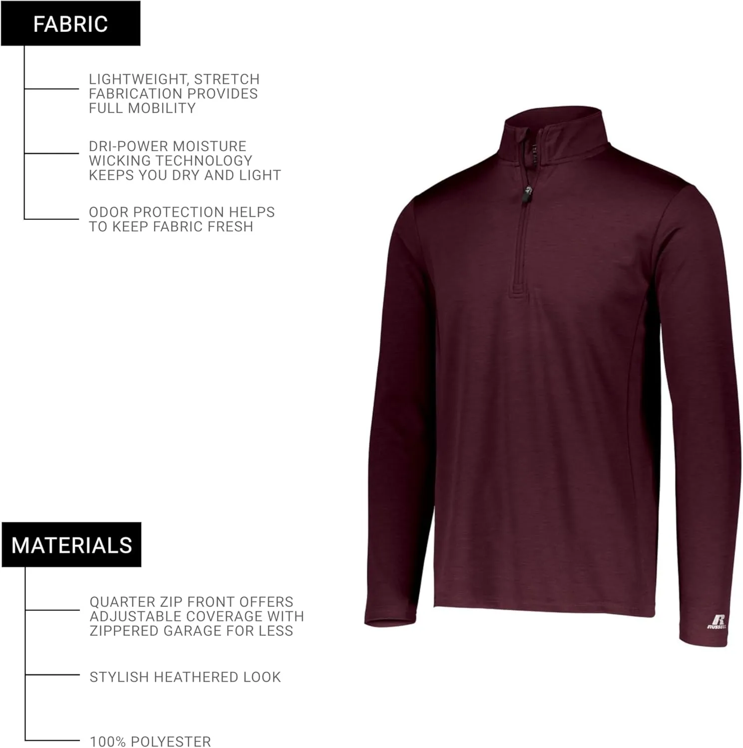 Russell Athletic Dri-power Lightweight 1/4 Zip Pullover Outerwear