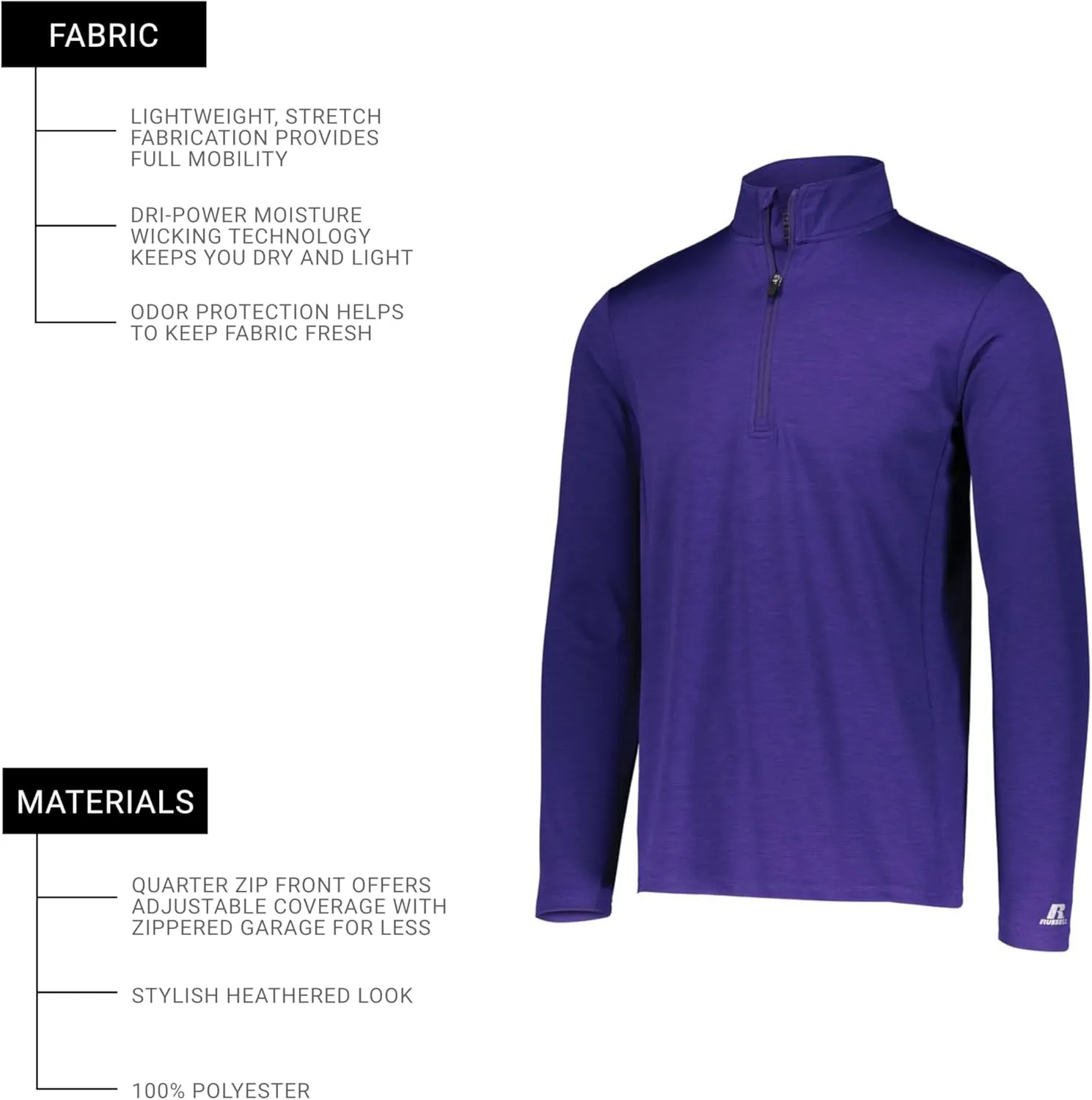 Russell Athletic Dri-power Lightweight 1/4 Zip Pullover Outerwear