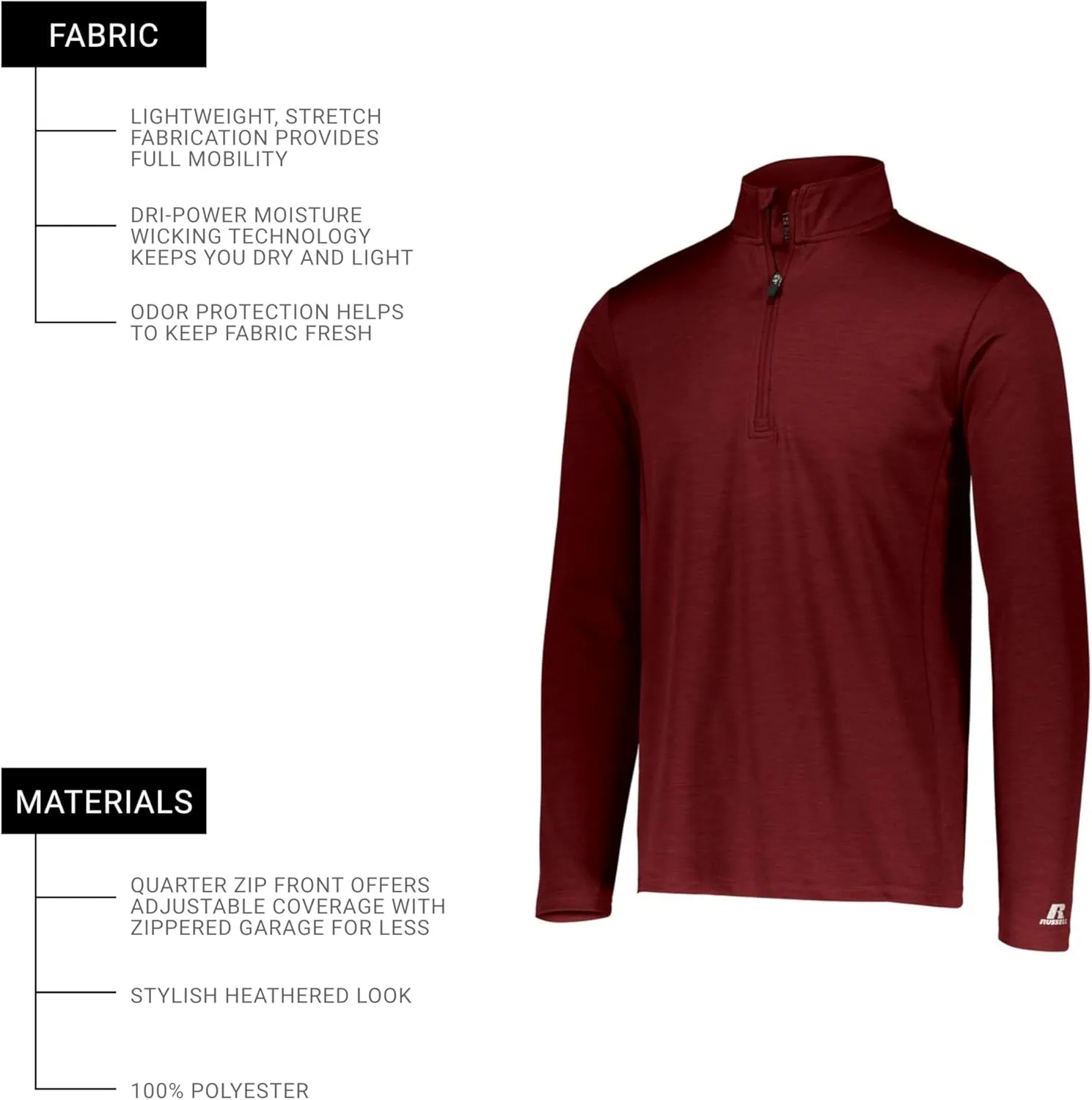 Russell Athletic Dri-power Lightweight 1/4 Zip Pullover Outerwear