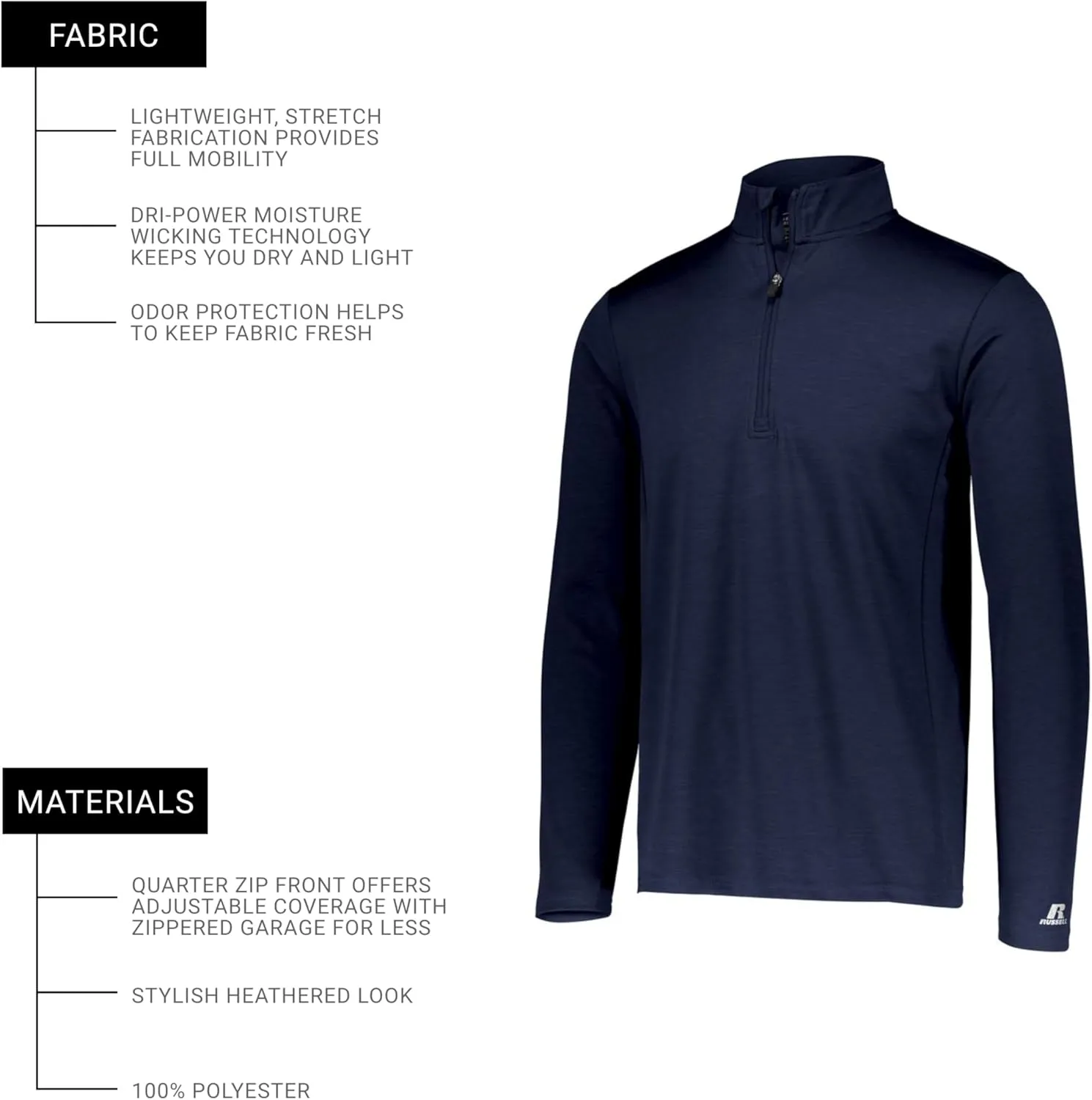 Russell Athletic Dri-power Lightweight 1/4 Zip Pullover Outerwear