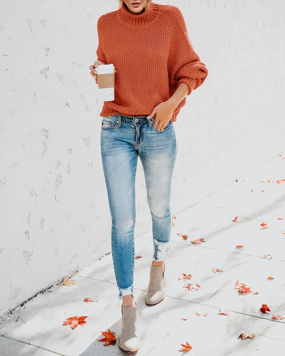 Saodimallsu Womens Turtleneck Oversized Sweaters Batwing Long Sleeve Pullover Loose Chunky Knit Jumper