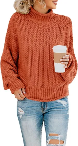 Saodimallsu Womens Turtleneck Oversized Sweaters Batwing Long Sleeve Pullover Loose Chunky Knit Jumper