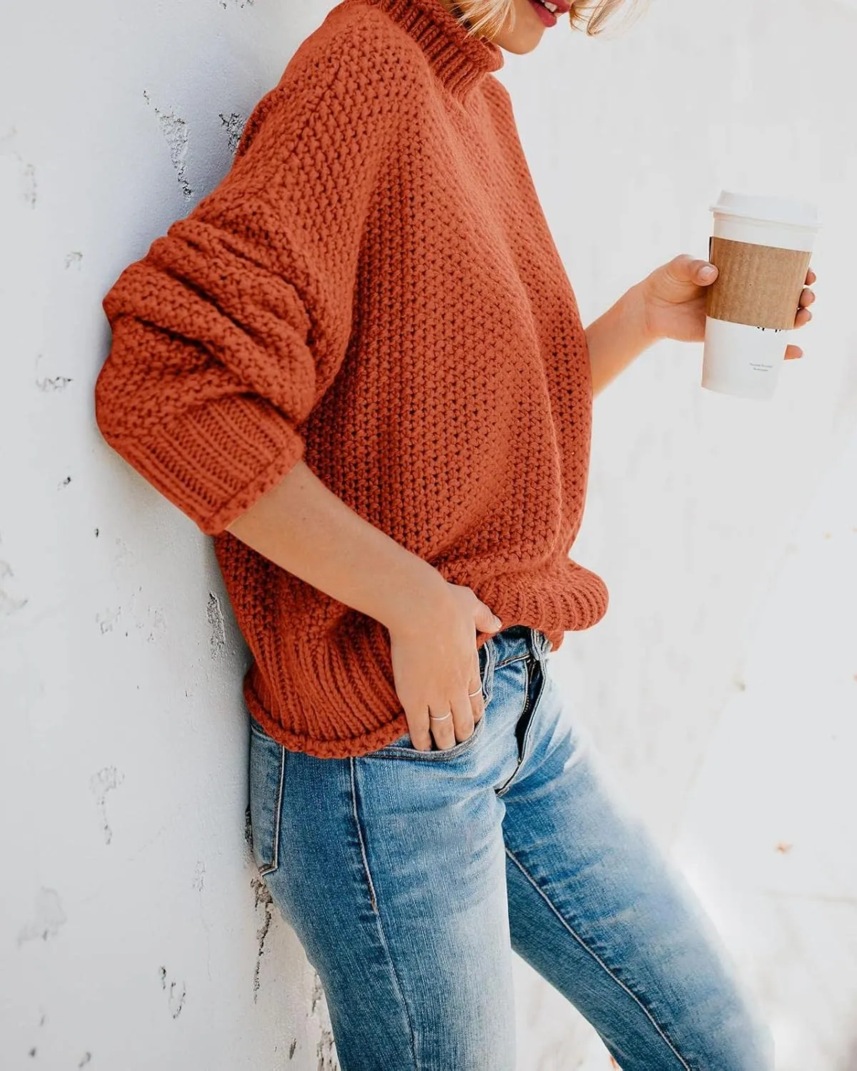 Saodimallsu Womens Turtleneck Oversized Sweaters Batwing Long Sleeve Pullover Loose Chunky Knit Jumper