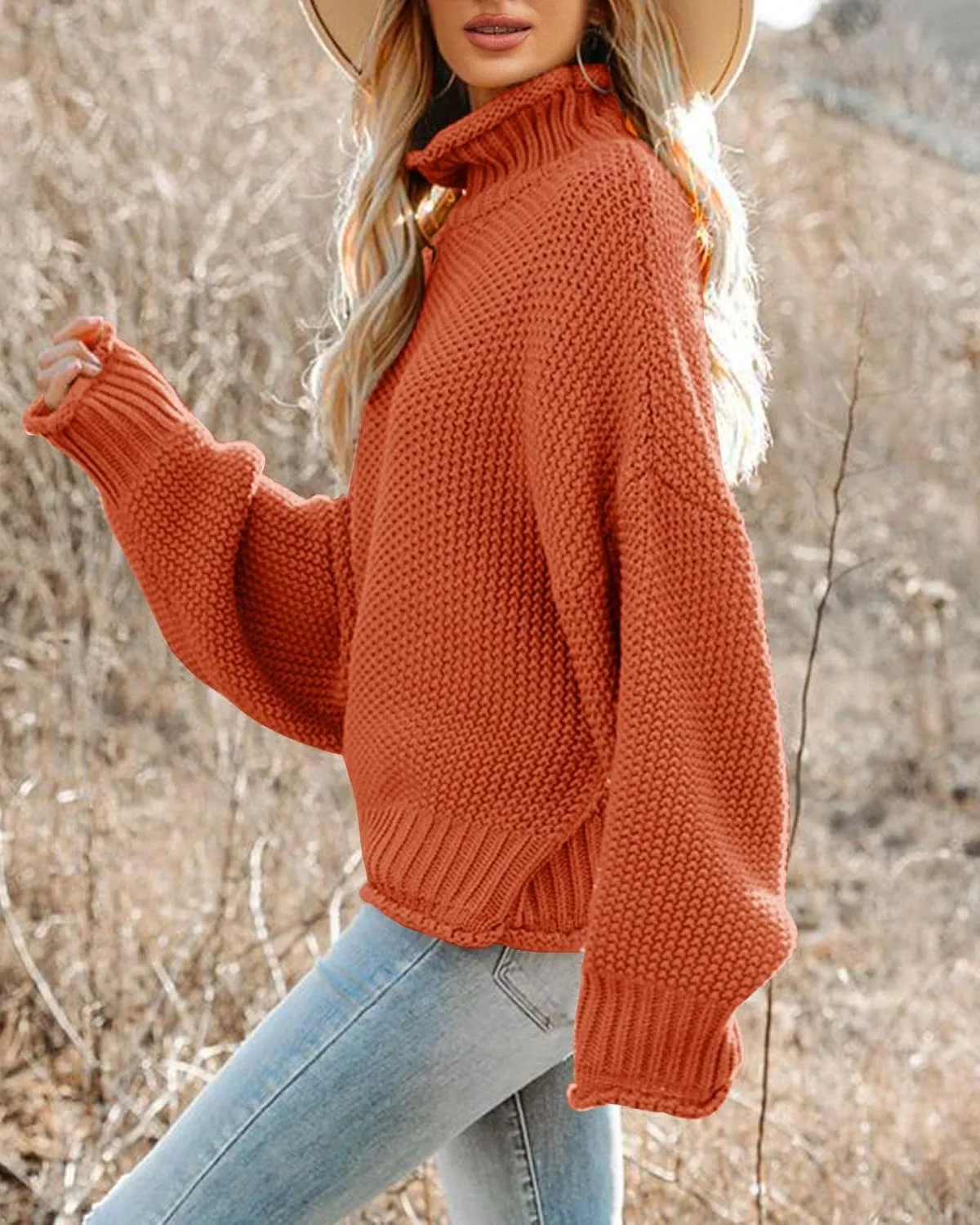 Saodimallsu Womens Turtleneck Oversized Sweaters Batwing Long Sleeve Pullover Loose Chunky Knit Jumper