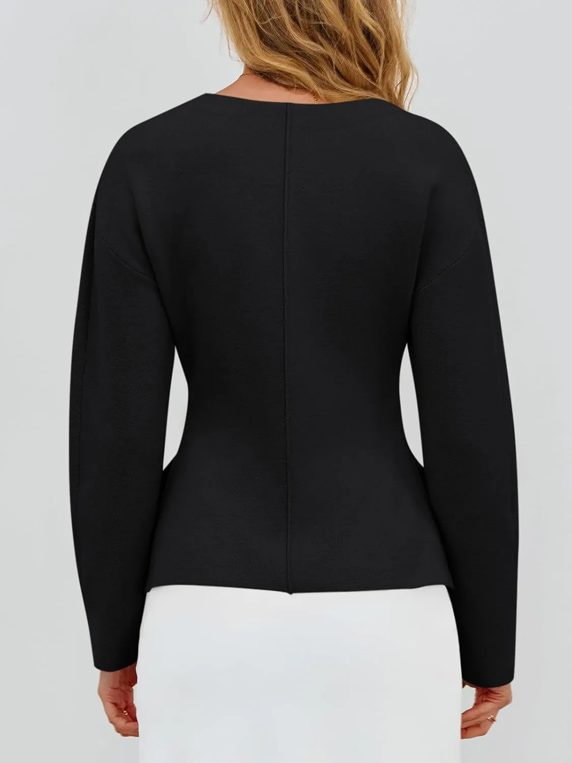 Saodimallsu Womens V Neck Sweater Blazer Peplum Long Sleeve Knit Open Front Split Cardigan Sweaters