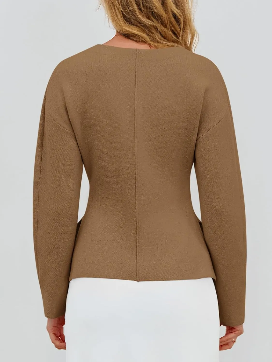 Saodimallsu Womens V Neck Sweater Blazer Peplum Long Sleeve Knit Open Front Split Cardigan Sweaters