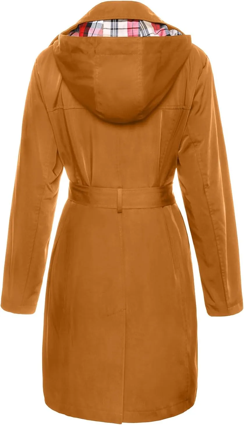 SaphiRose Women's Water-Resistant Trench Coat Double-Breasted Long Peacoat with Removable Hood