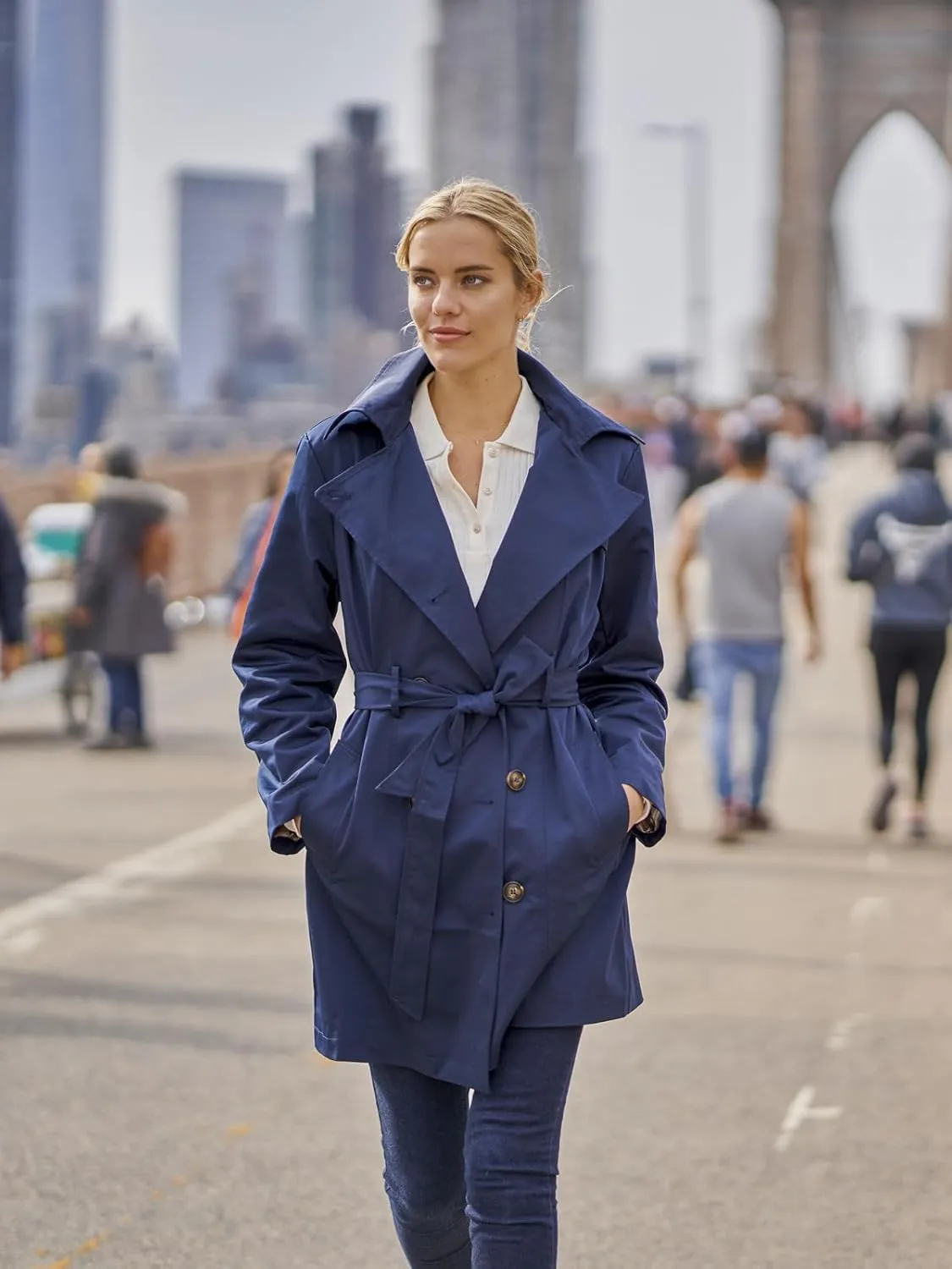 SaphiRose Women's Water-Resistant Trench Coat Double-Breasted Long Peacoat with Removable Hood