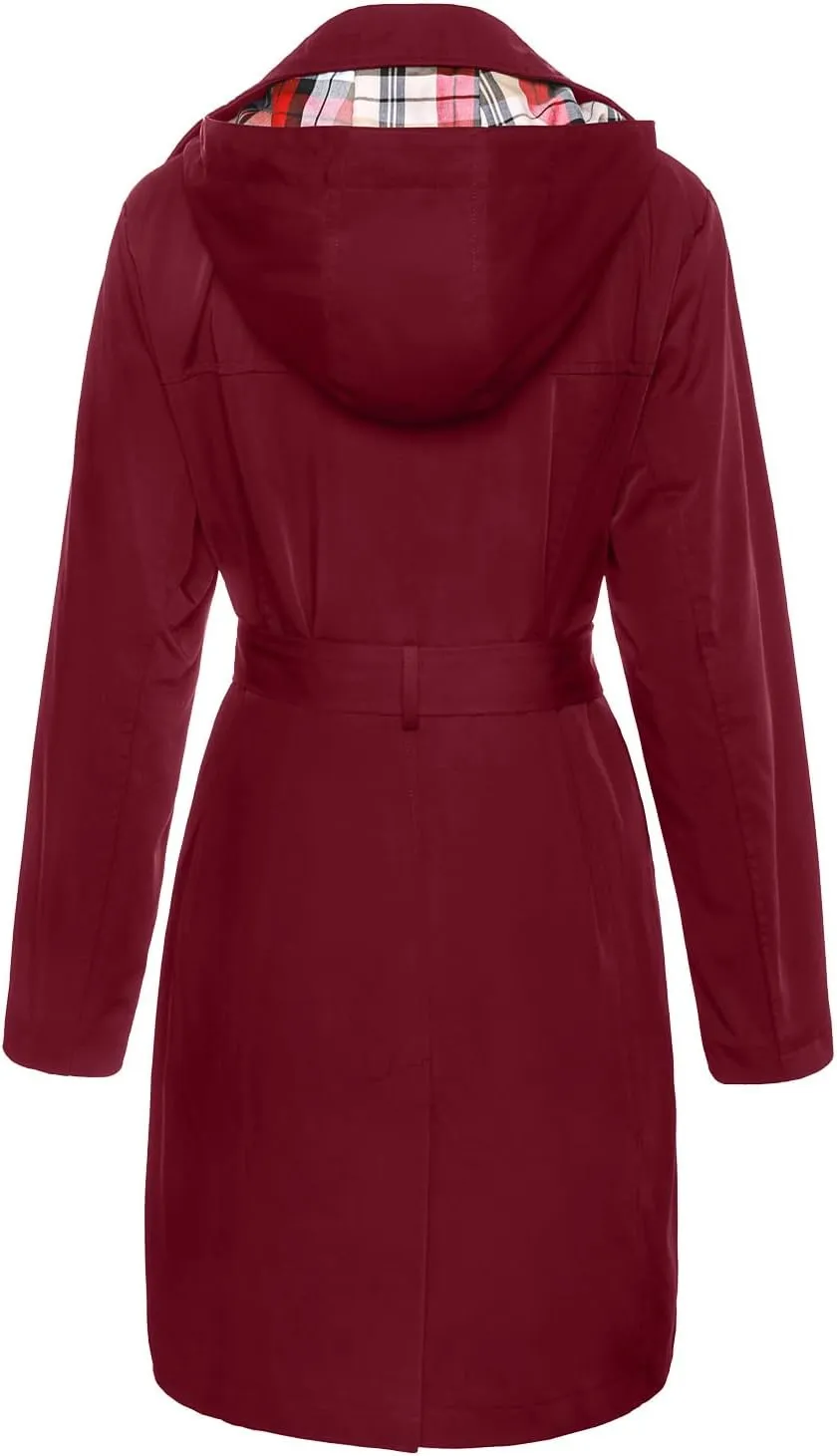 SaphiRose Women's Water-Resistant Trench Coat Double-Breasted Long Peacoat with Removable Hood