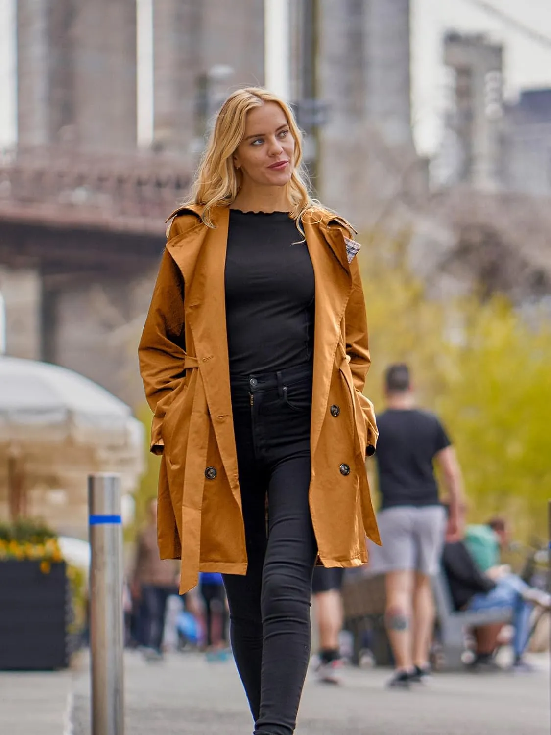 SaphiRose Women's Water-Resistant Trench Coat Double-Breasted Long Peacoat with Removable Hood