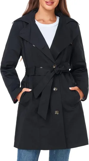 SaphiRose Women's Water-Resistant Trench Coat Double-Breasted Long Peacoat with Removable Hood