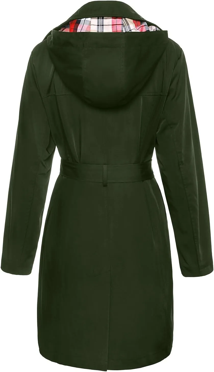SaphiRose Women's Water-Resistant Trench Coat Double-Breasted Long Peacoat with Removable Hood
