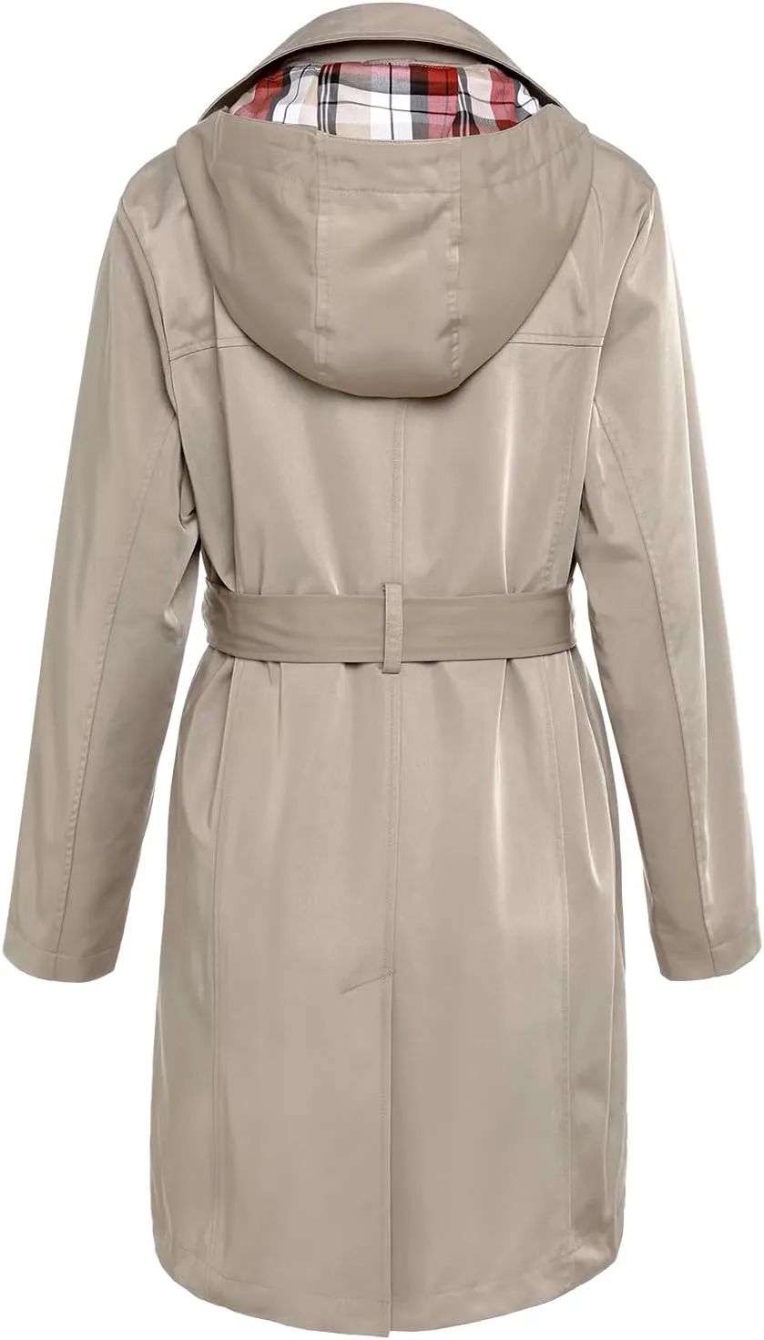 SaphiRose Women's Water-Resistant Trench Coat Double-Breasted Long Peacoat with Removable Hood