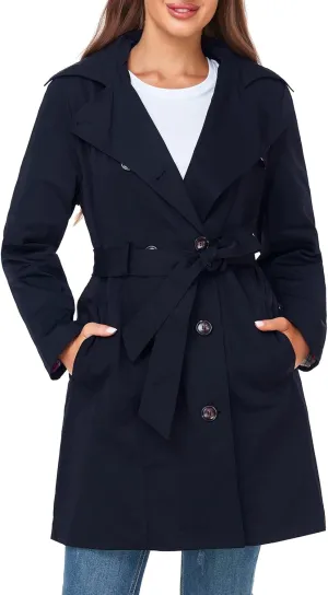 SaphiRose Women's Water-Resistant Trench Coat Double-Breasted Long Peacoat with Removable Hood