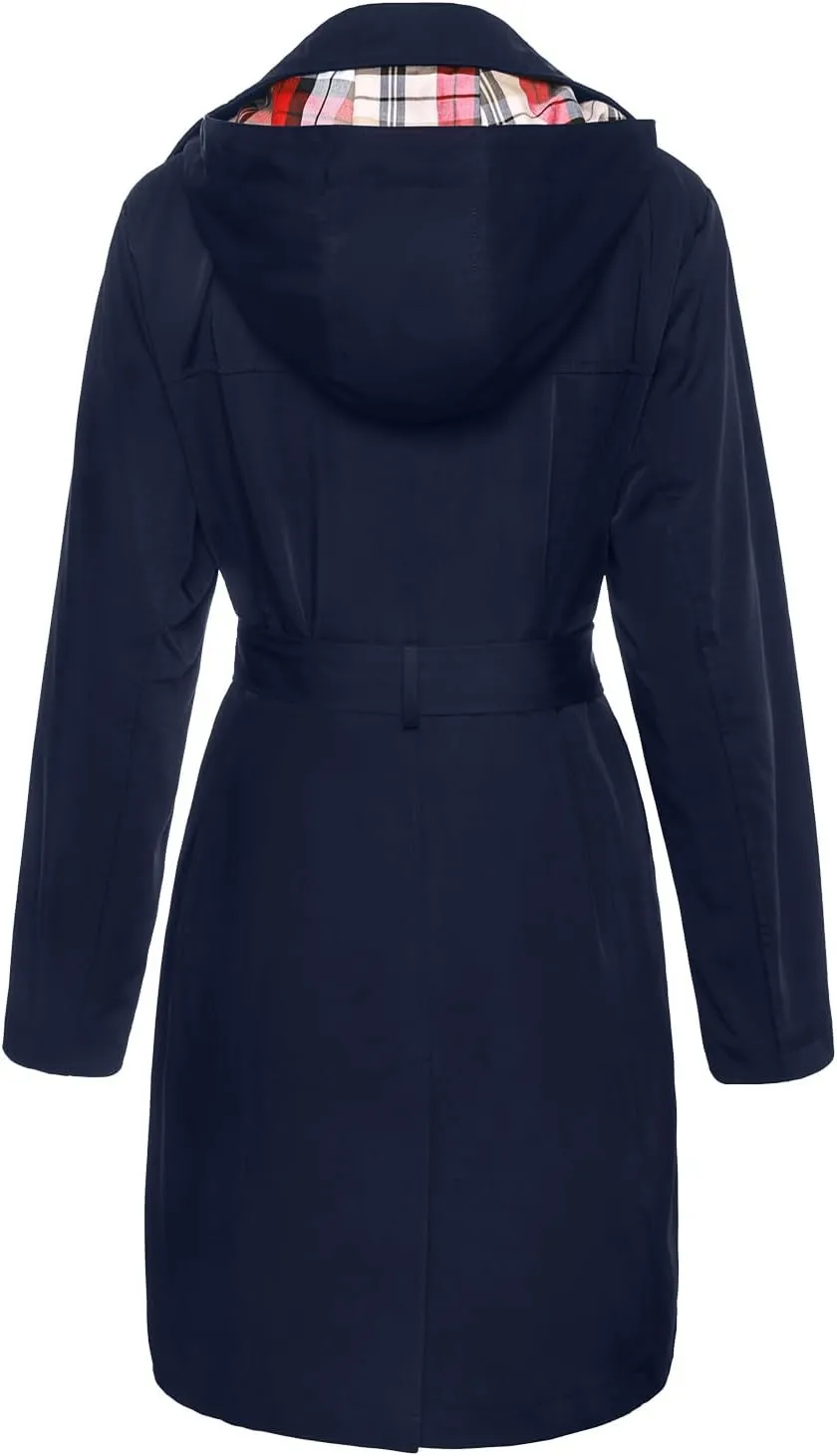 SaphiRose Women's Water-Resistant Trench Coat Double-Breasted Long Peacoat with Removable Hood