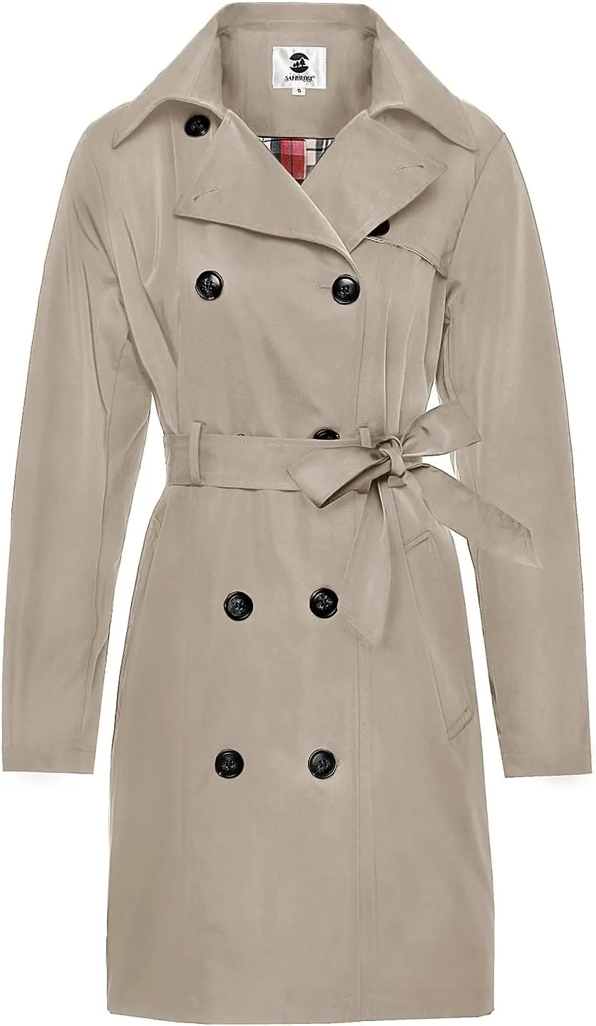 SaphiRose Women's Water-Resistant Trench Coat Double-Breasted Long Peacoat with Removable Hood