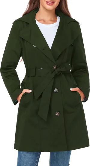 SaphiRose Women's Water-Resistant Trench Coat Double-Breasted Long Peacoat with Removable Hood