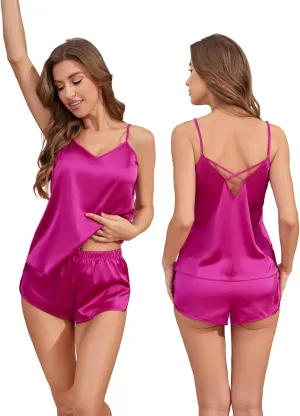 Satin Pajama Set for Women Cami Shorts Set Soft Nightwear silk pajama short set V-neck lingerie