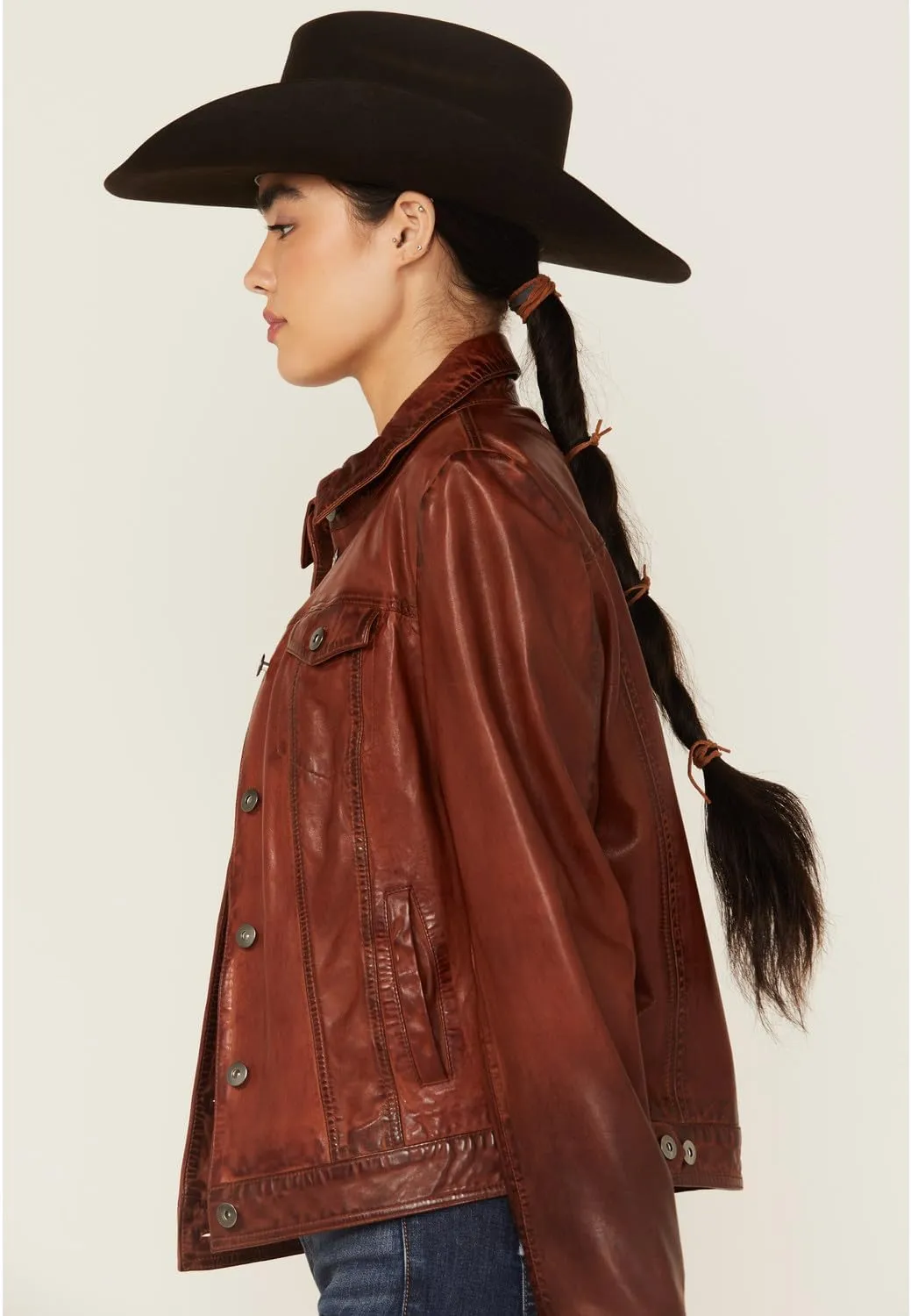Scully Western Jacket Womens Leather Denim Button Front F0_L1159