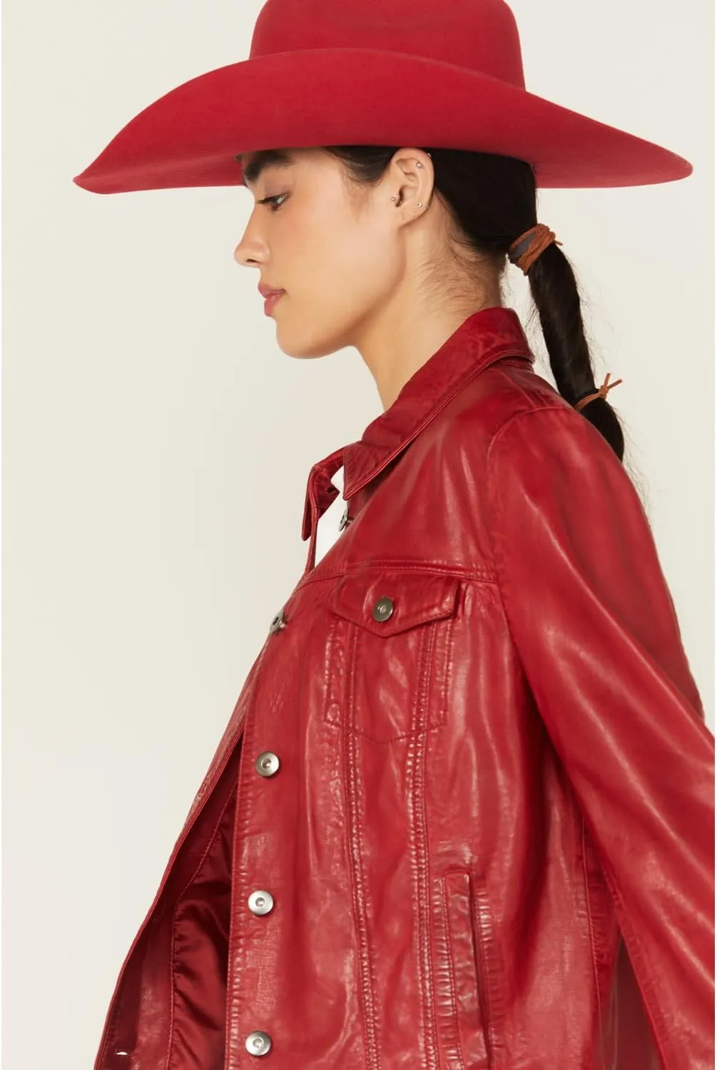 Scully Western Jacket Womens Leather Denim Button Front F0_L1159