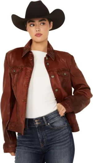 Scully Western Jacket Womens Leather Denim Button Front F0_L1159
