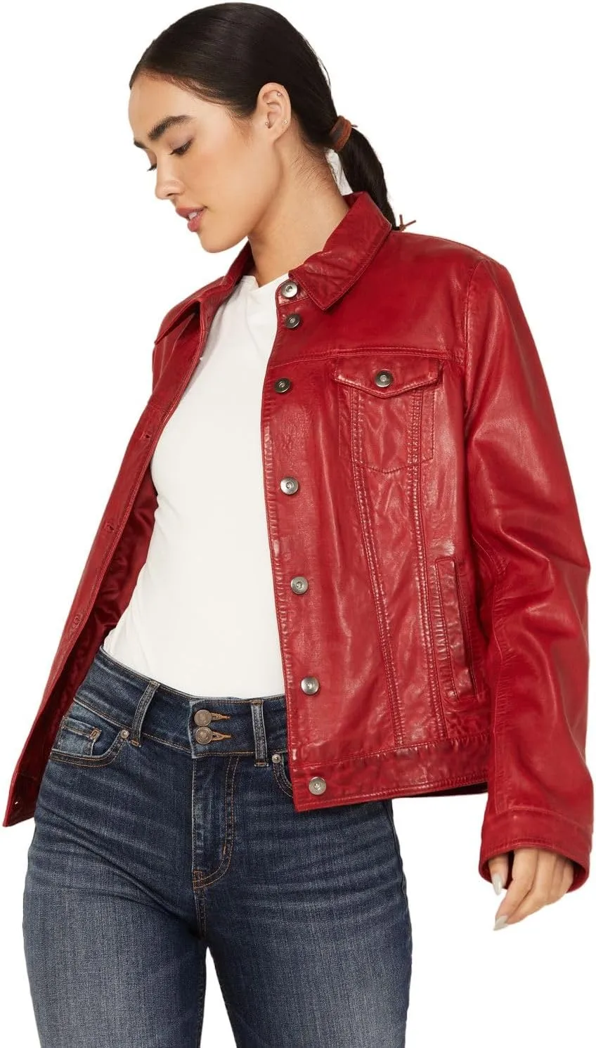 Scully Western Jacket Womens Leather Denim Button Front F0_L1159