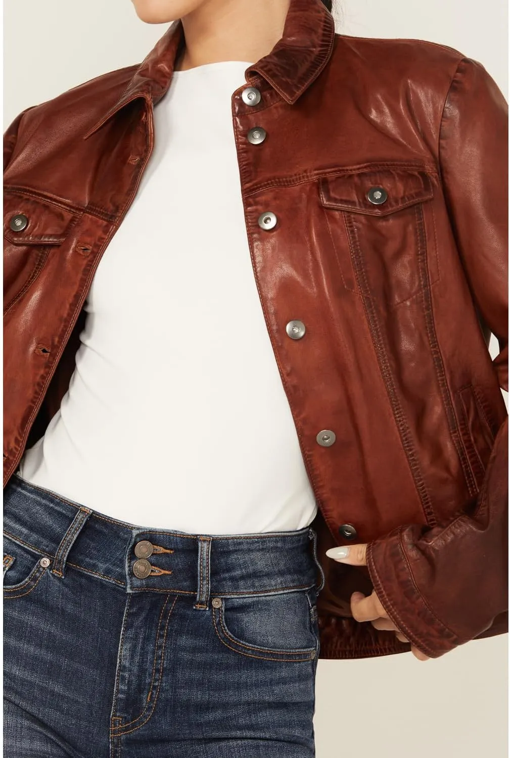Scully Western Jacket Womens Leather Denim Button Front F0_L1159