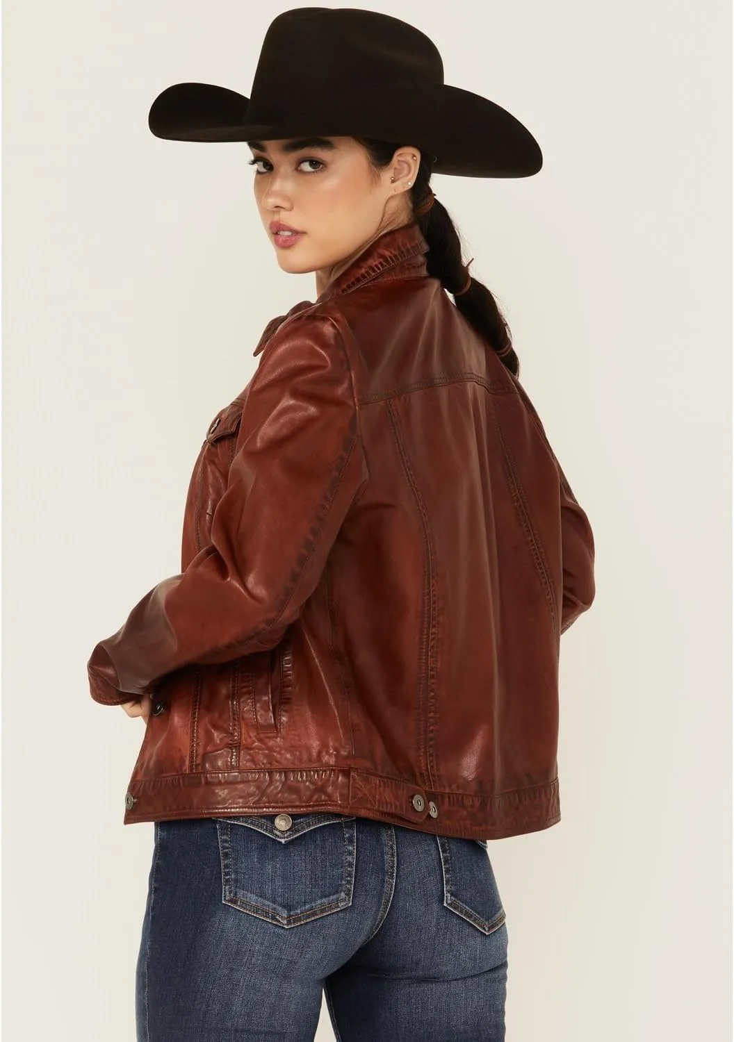 Scully Western Jacket Womens Leather Denim Button Front F0_L1159