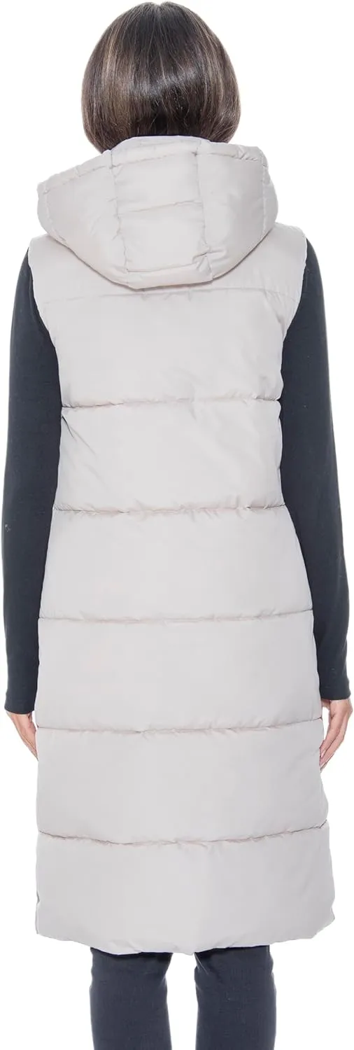 S.E.B Women's Long Puffer Vest, Hooded Faux Down Sleeveless Puffy Vest for Winter