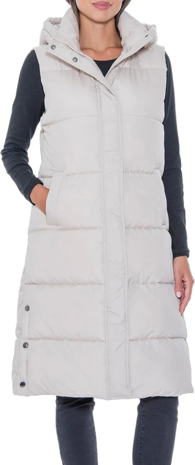S.E.B Women's Long Puffer Vest, Hooded Faux Down Sleeveless Puffy Vest for Winter