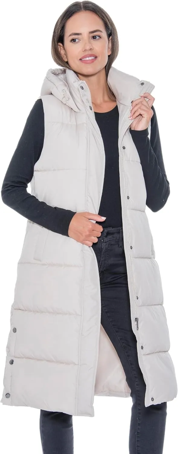 S.E.B Women's Long Puffer Vest, Hooded Faux Down Sleeveless Puffy Vest for Winter