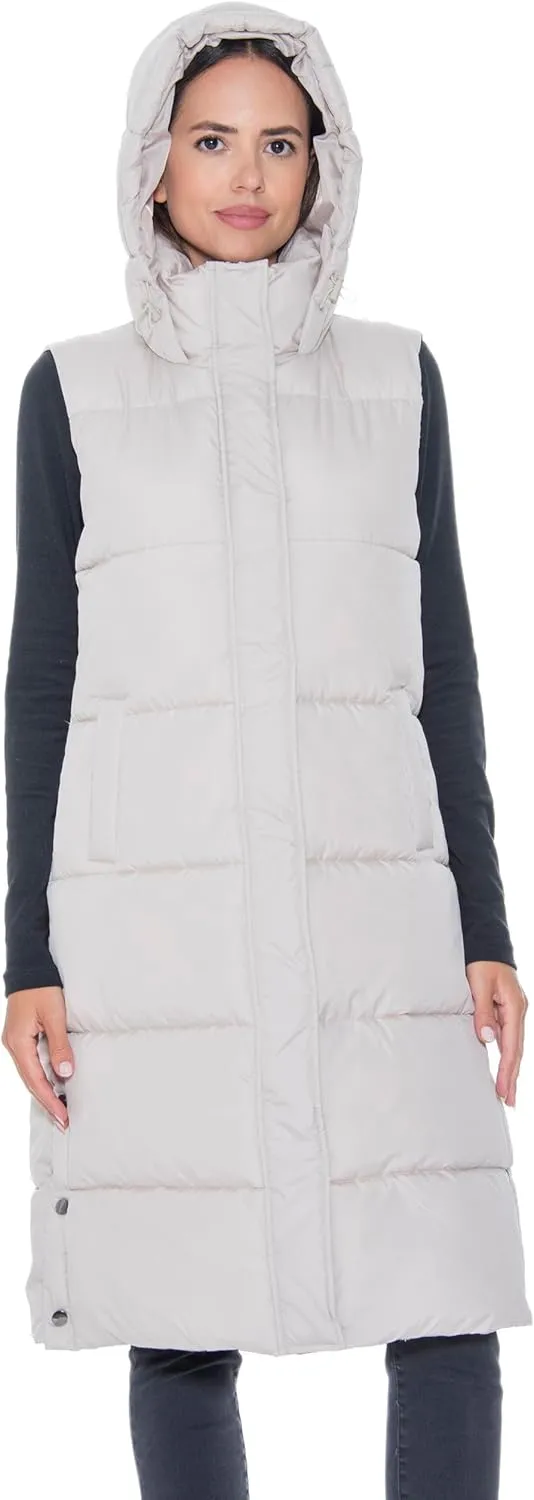 S.E.B Women's Long Puffer Vest, Hooded Faux Down Sleeveless Puffy Vest for Winter