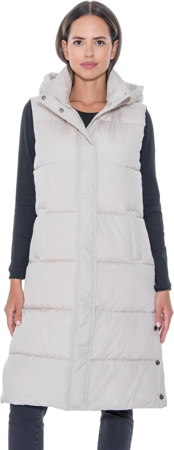 S.E.B Women's Long Puffer Vest, Hooded Faux Down Sleeveless Puffy Vest for Winter