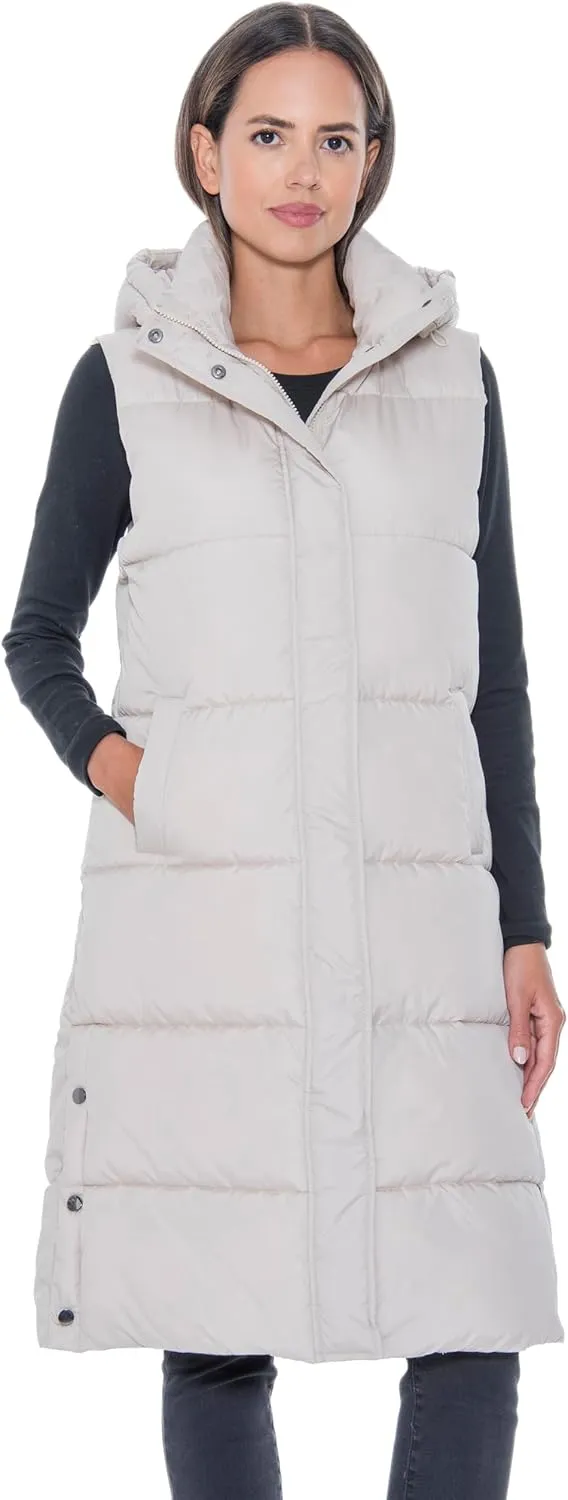 S.E.B Women's Long Puffer Vest, Hooded Faux Down Sleeveless Puffy Vest for Winter