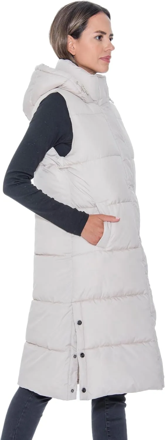 S.E.B Women's Long Puffer Vest, Hooded Faux Down Sleeveless Puffy Vest for Winter
