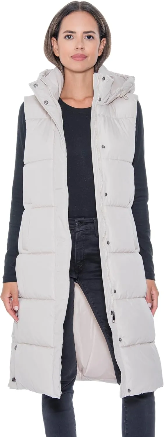 S.E.B Women's Long Puffer Vest, Hooded Faux Down Sleeveless Puffy Vest for Winter