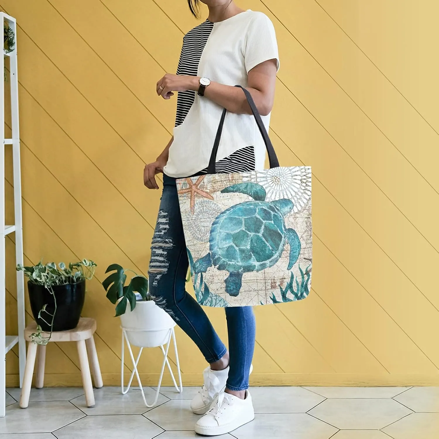 senya Large Beach Shoulder Bags Canvas Tote Water Resistant for Gym Travel Daily