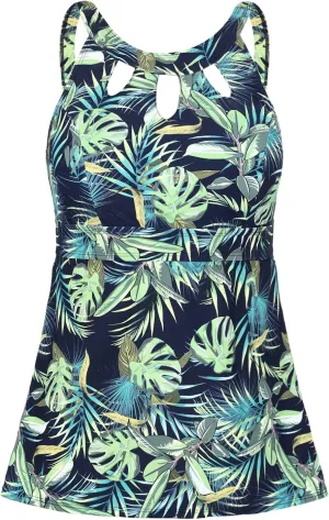 Septangle Women's Halter High Neck Tankini Top Key Hole Bathing Suit